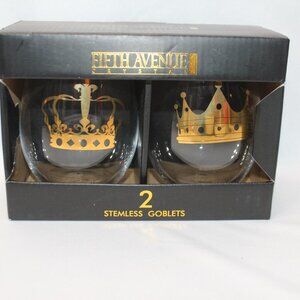 Fifth Avenue Crystal His and Hers Golden Crown Stemless Goblets